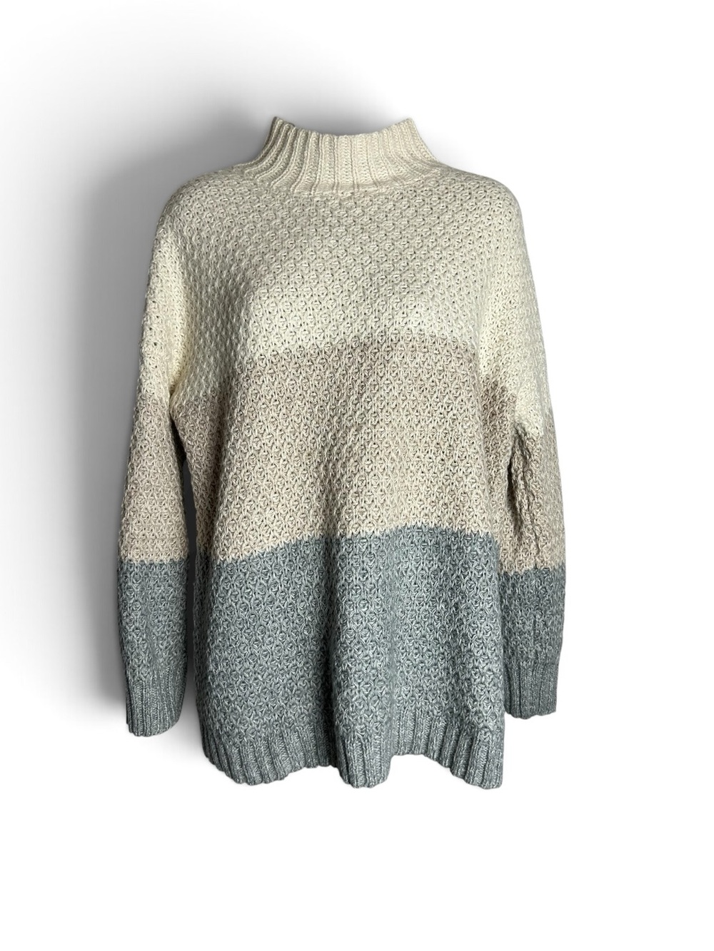 J. Jill Chunky Knit Colorblock Turtleneck Cotton Blend Sweater Size Medium